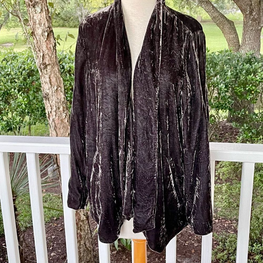 Eileen Fisher Crushed Velvet Open Front Cardigan